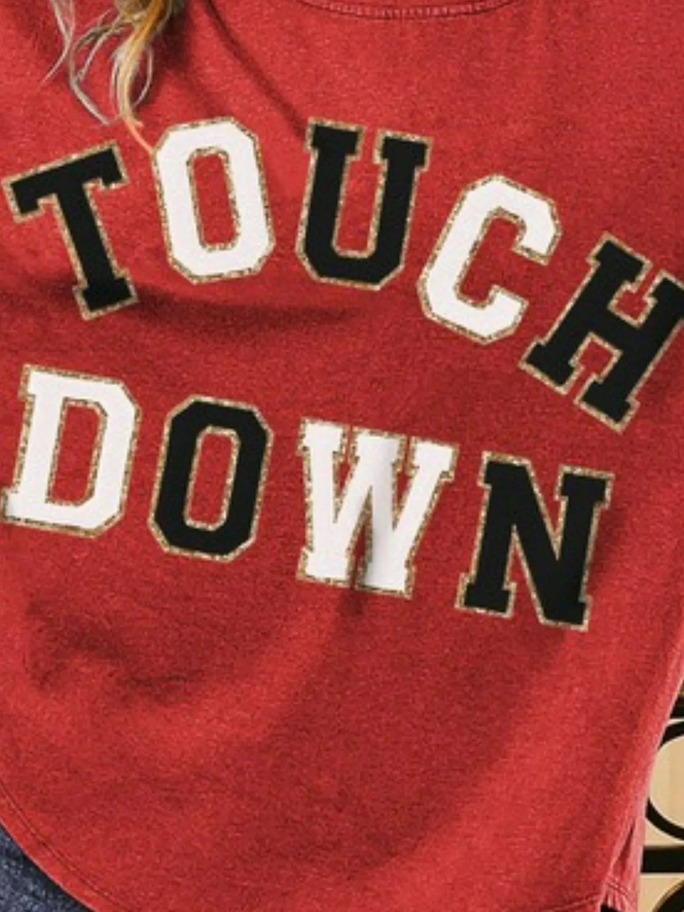 BiBi Red & Black Touchdown Letter Patches Loose Fit Vintage Washed Top