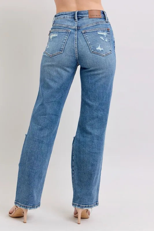 Judy Blue High Waist Heavy Destroy Straight Jeans