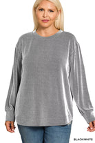 Zenana Black & White Raised Rib Round Neck Long Sleeve Top