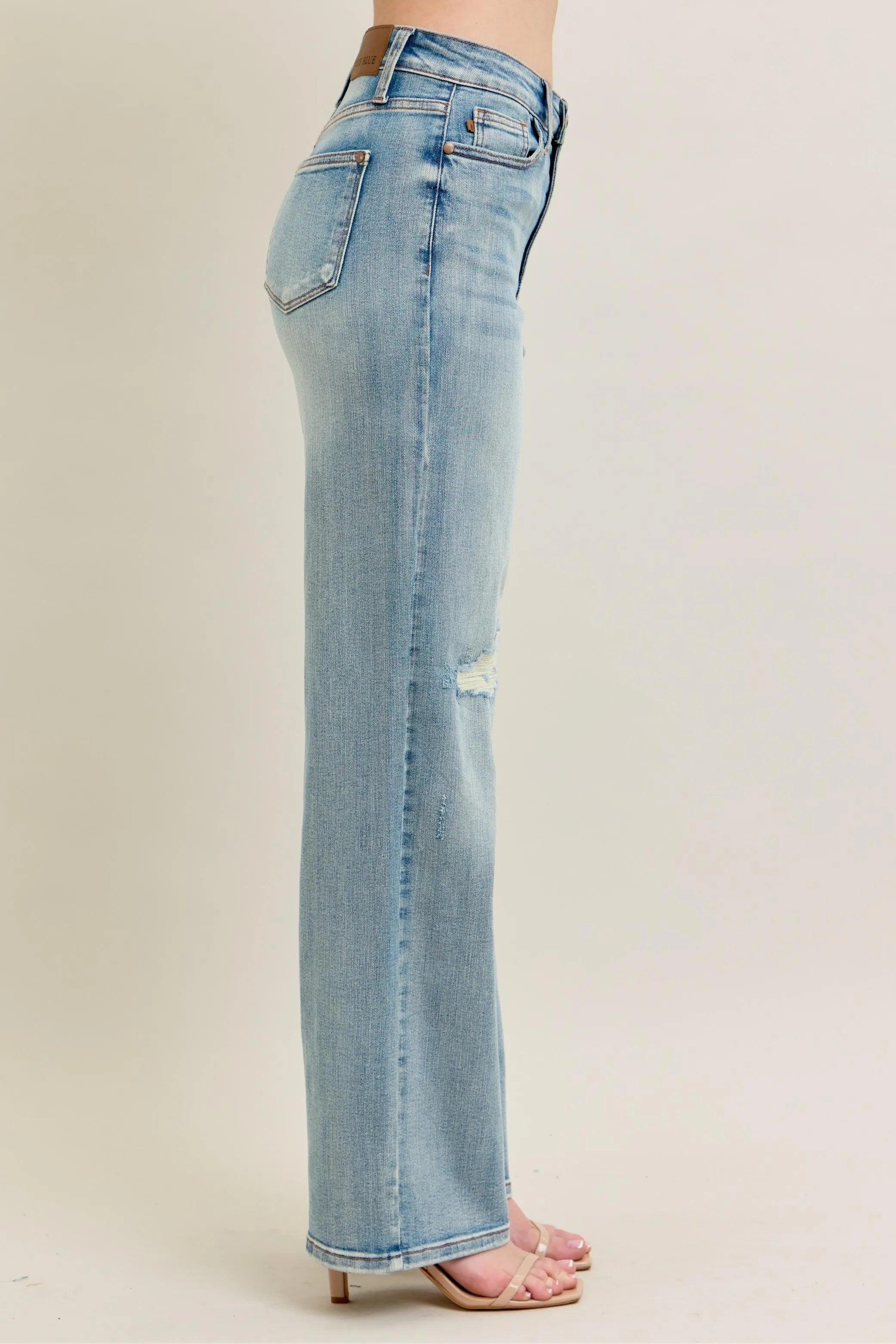Judy Blue Waisted Distressed & Knee Patch Straight Jeans