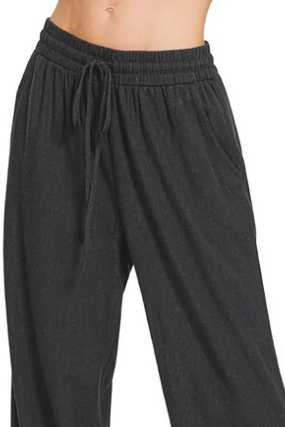 Zenana Black Linen Drawstring Pants