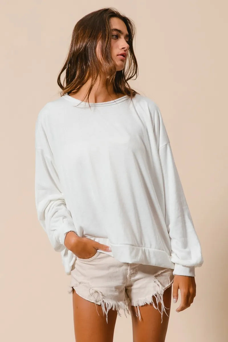 BiBi Ivory Loop Terry Pull Over With Cut Edge Band