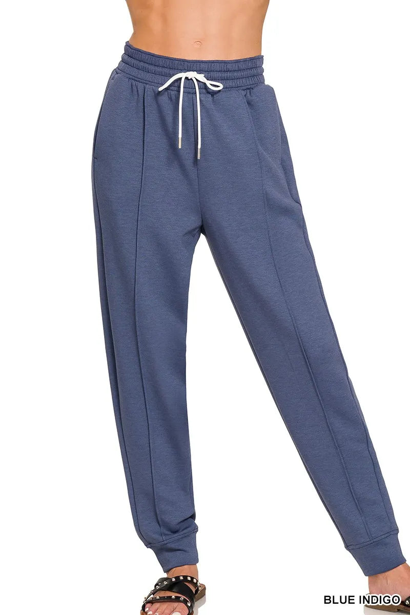 Zenana Blue Indigo Center Seam Scuba Jogger Sweatpants with Pockets