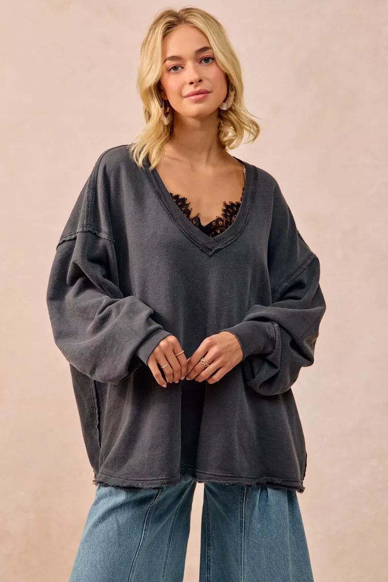 BiBi Mineral Washed French Terry Oversized Sweatshirt – Ash
