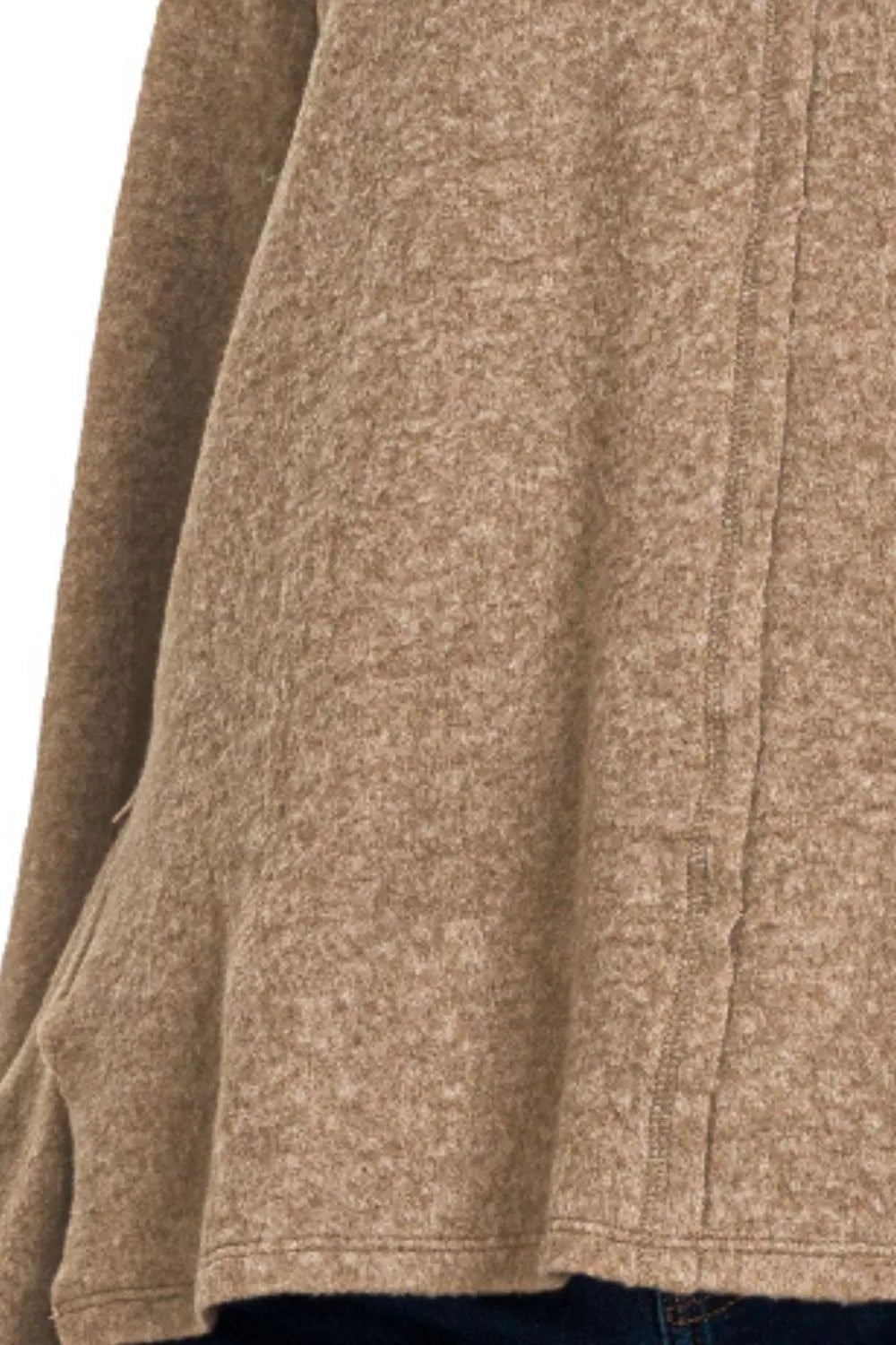 Zenana Mocha Brushed Hacci Exposed Seam Hi Low Sweater