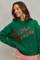 SO ME Hunter Green Sequins Lettering Christmas Holiday Sweater HUNTER
