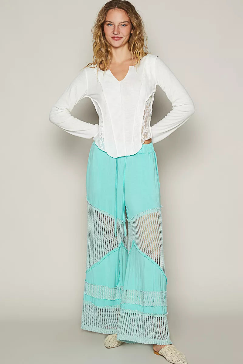 POL Electric Blue Drawstring Elastic Waistband Wide-Leg Pants