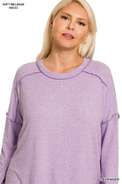 Zenana Brown Melange Hacci Exposed Seam Hi-low Tee