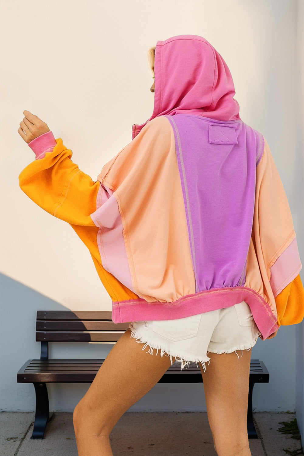 Preorder (4 Colors) Double Take Full Size Color Block Zip Up Hoodie