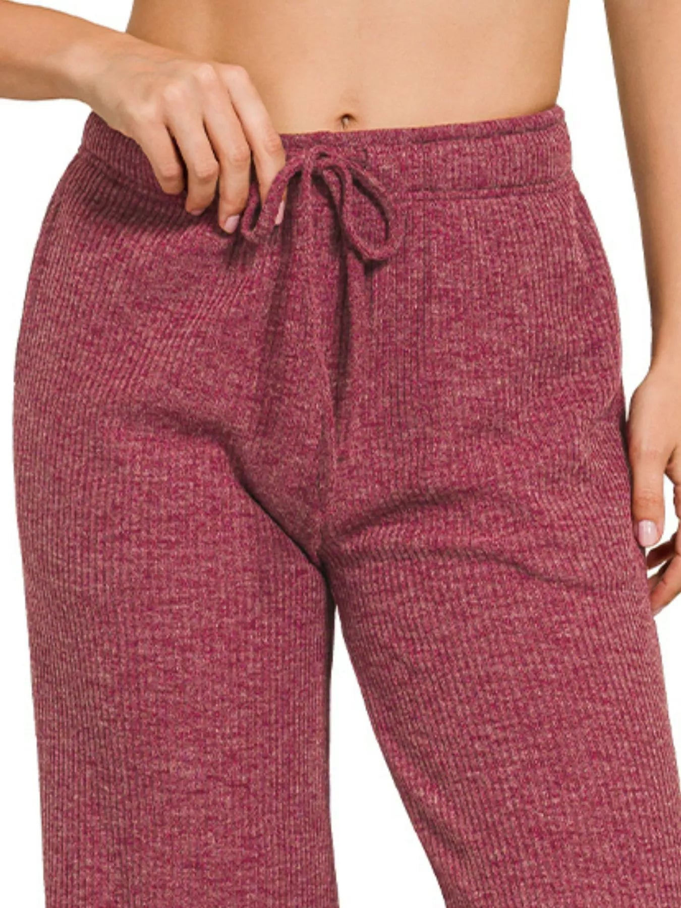 Zenana Cabernet Ribbed Drawstring Lounge Pants