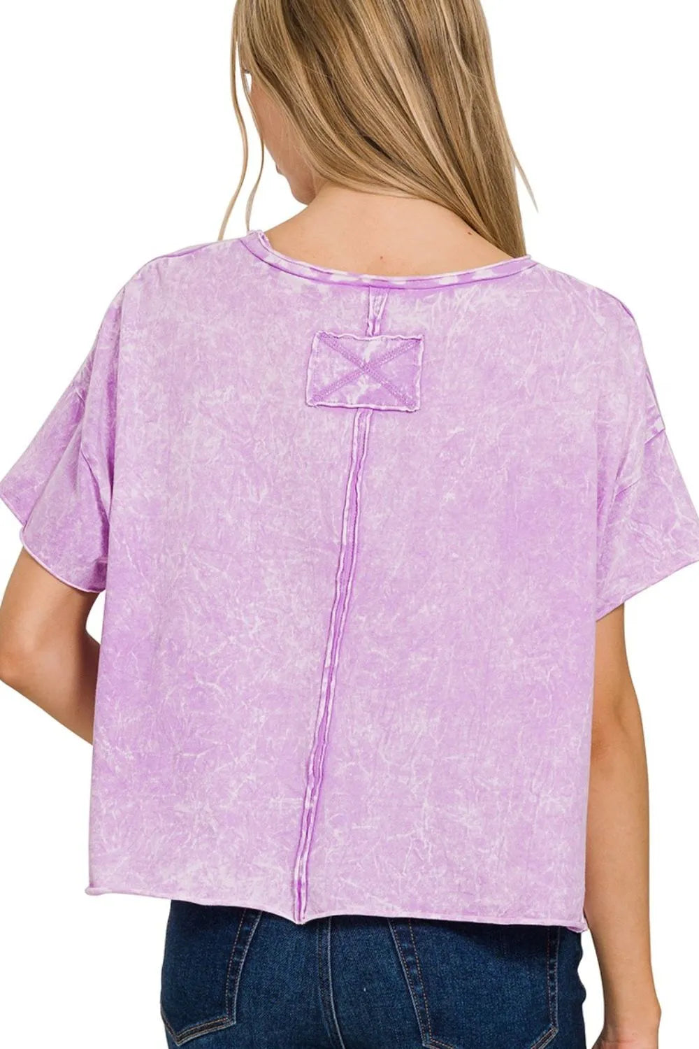 Zenana Bright Lavender Washed Crew Neck Short Sleeve Crop Box Tee