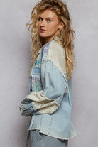 POL Printed Woven Mix Raw Hem Jacket with Lace Detail