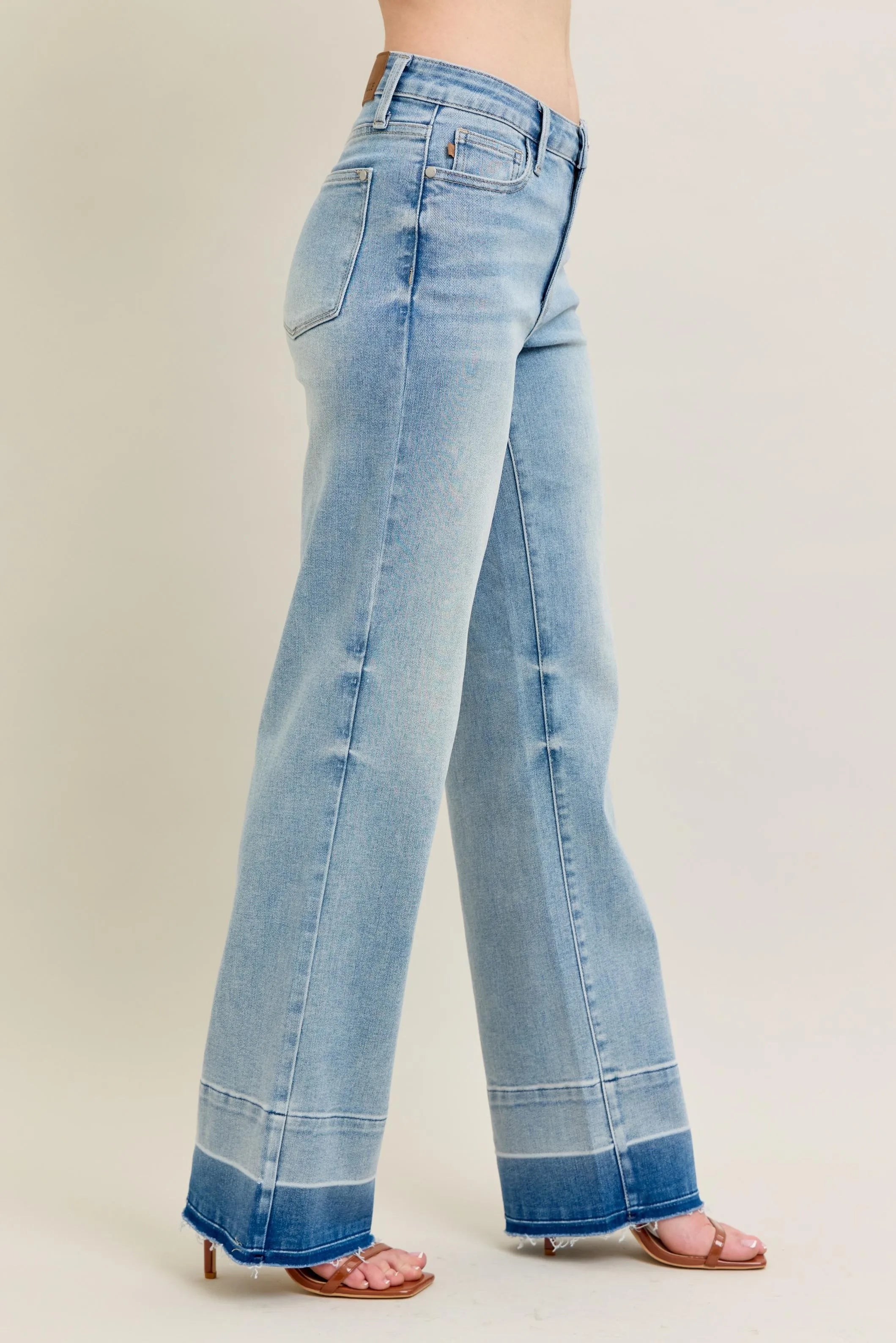 Judy Blue Light Washed Mid-rise Release Hem Wide Leg Jeans