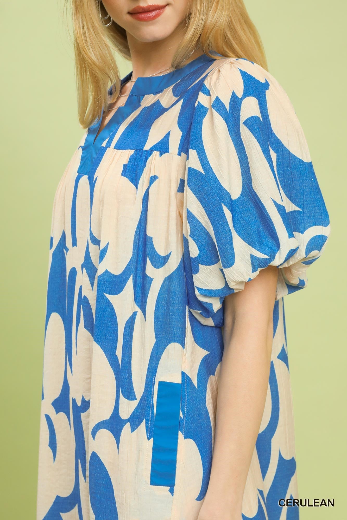 Umgee Cerulean Abstract Print Puff Sleeve Shift Dress