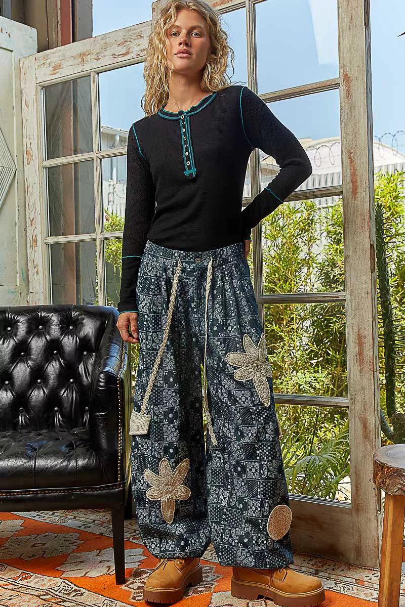 POL Black Long Sleeve Top with Contrasting Stitching