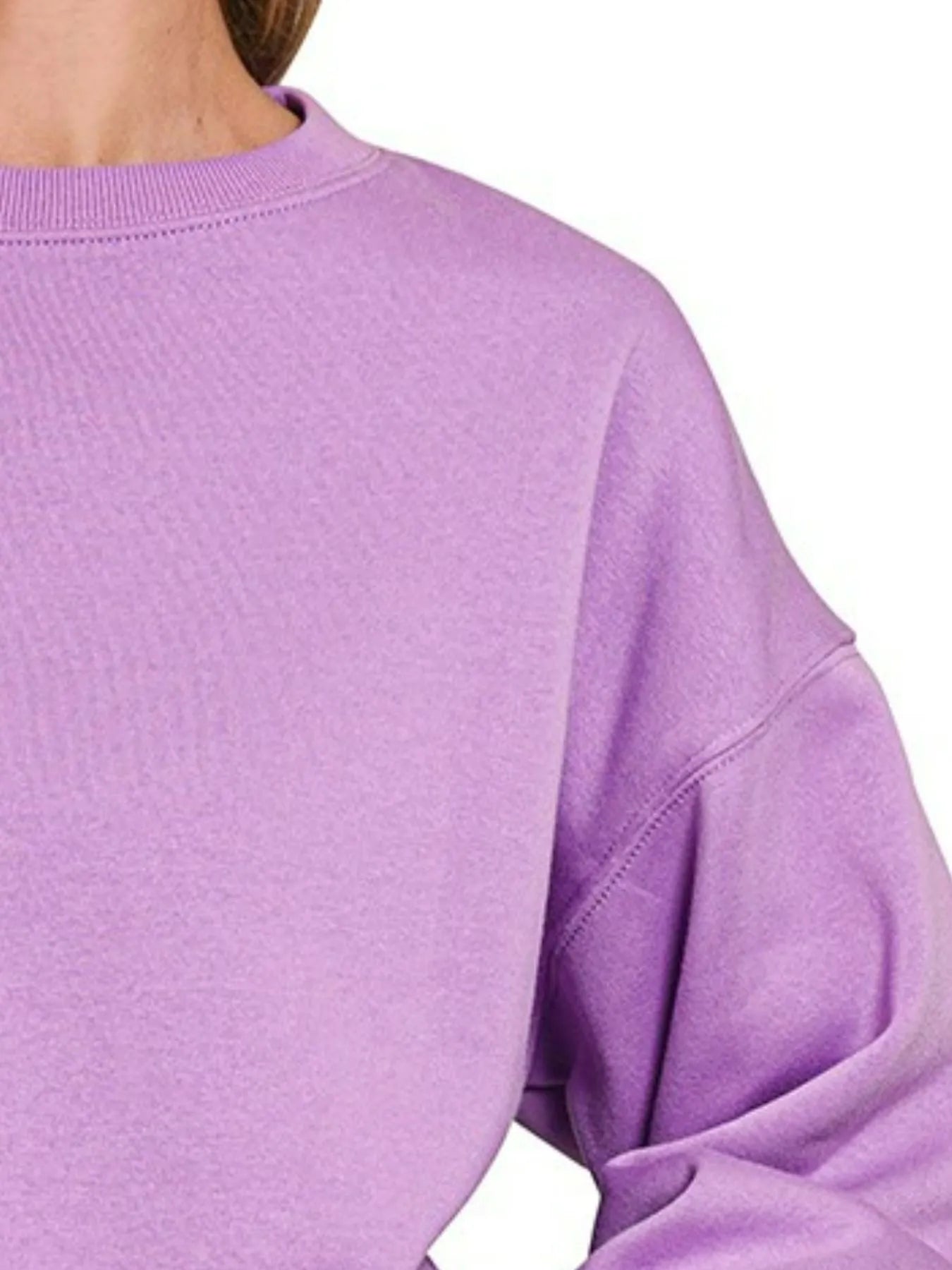 Zenana Bright Lavender Fleece Crewneck Long Sleeve Sweatshirt