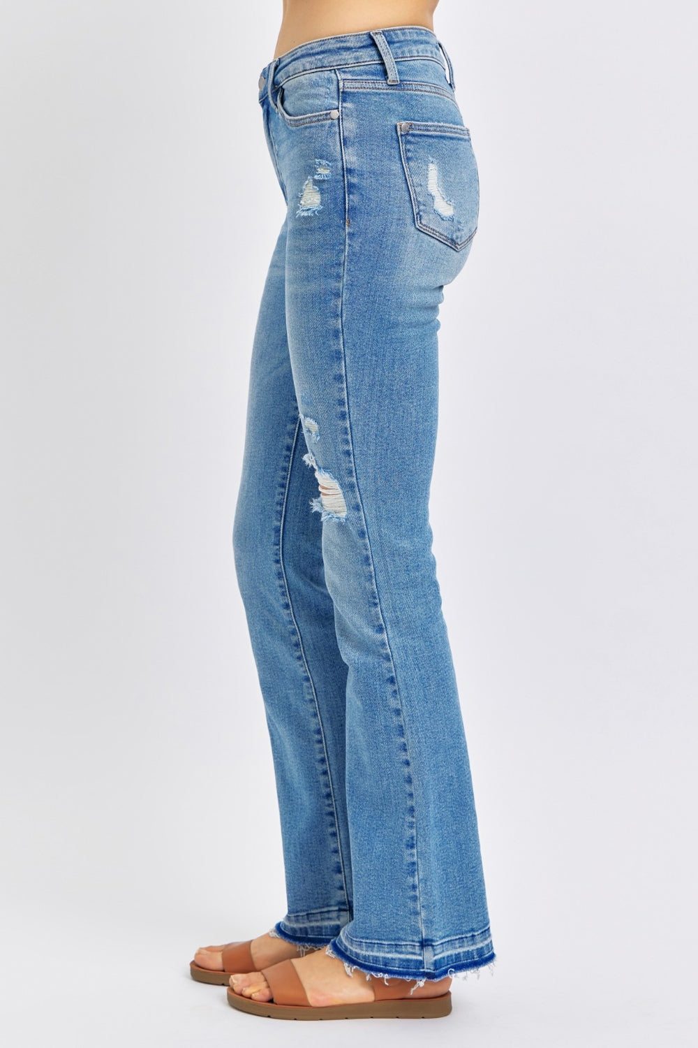 Judy Blue Mid Rise Destroyed Hem Distressed Jeans Pants