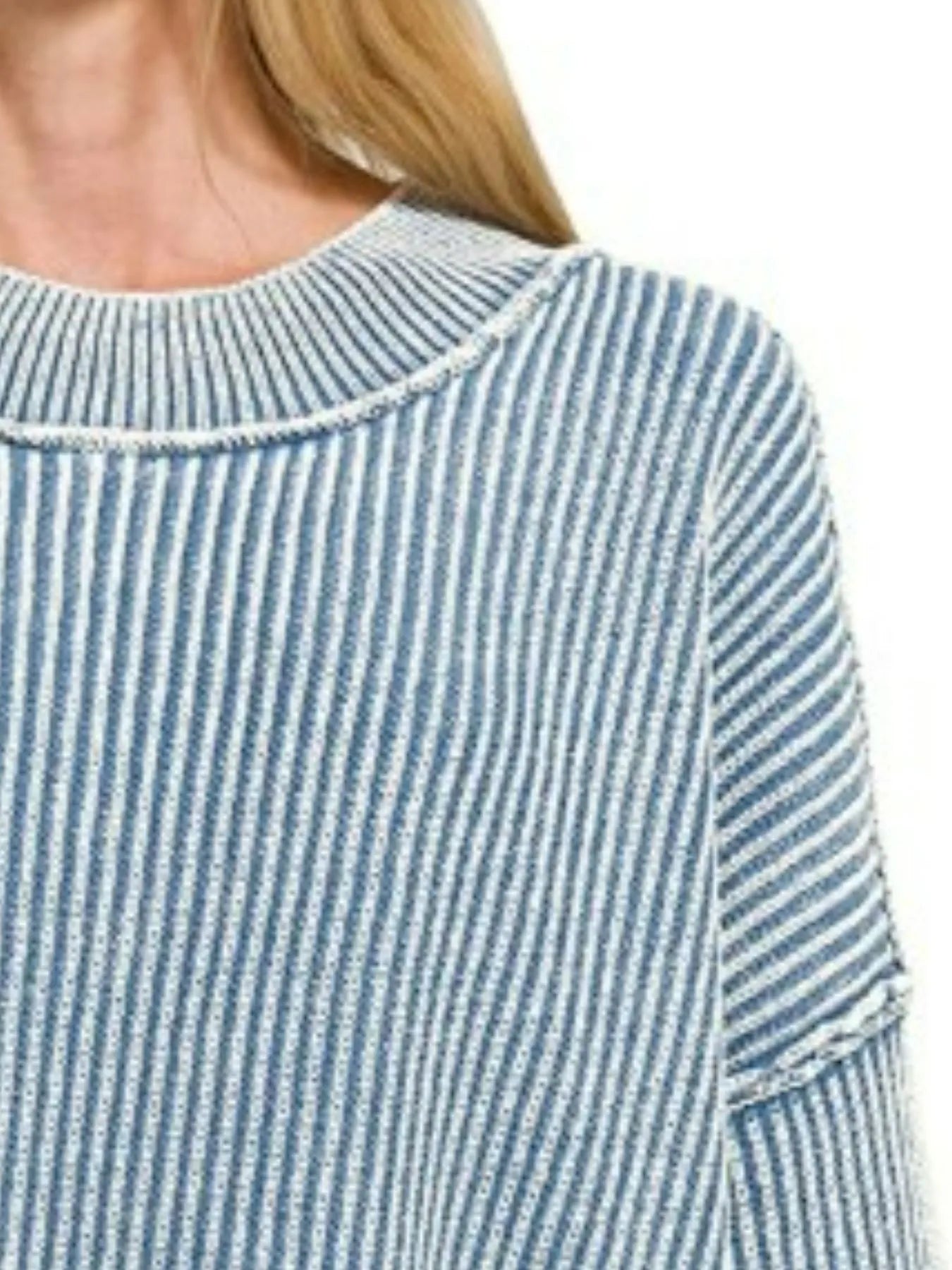 Zenana Dusty Blue Washed Side Slit Oversized Sweater