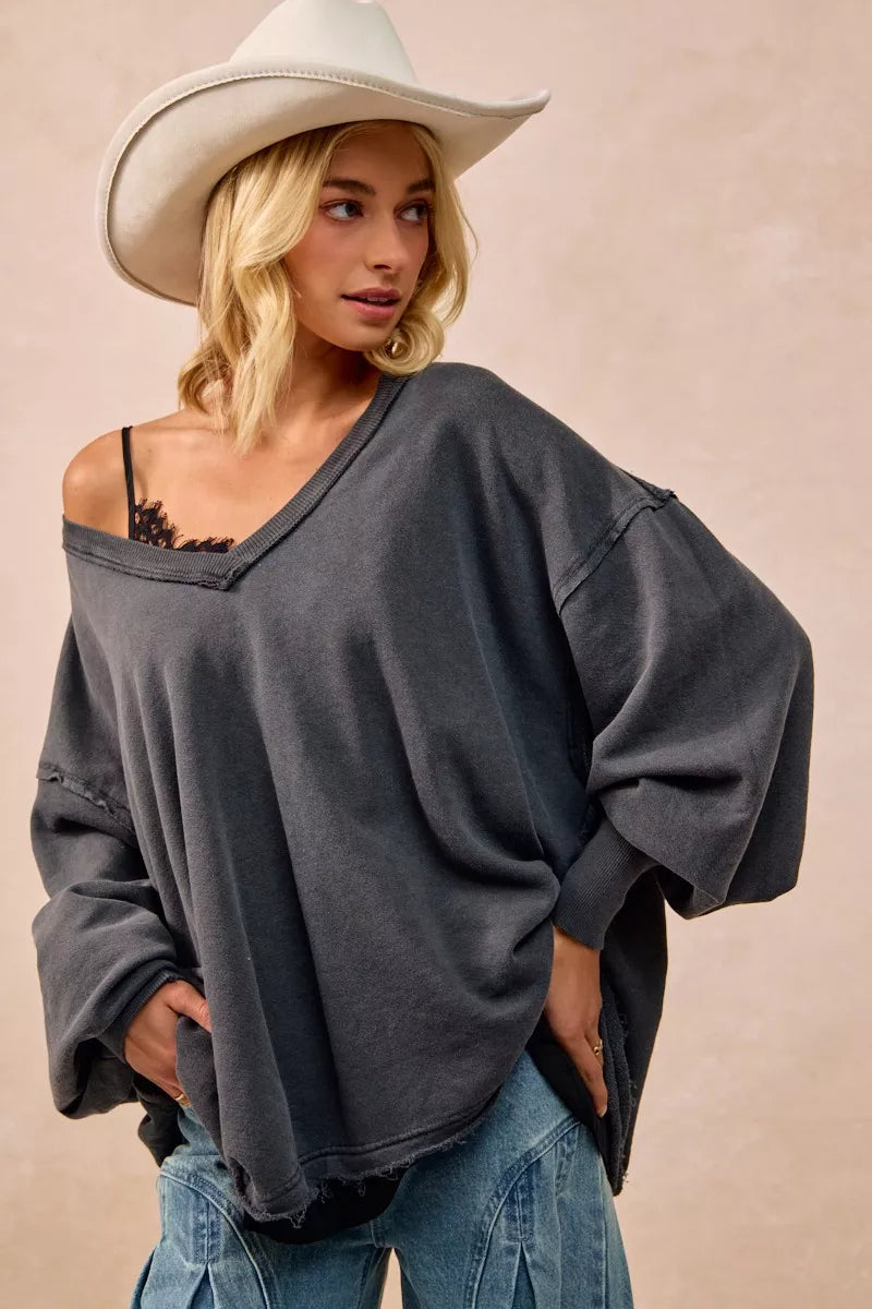 BiBi Mineral Washed French Terry Oversized Sweatshirt – Ash