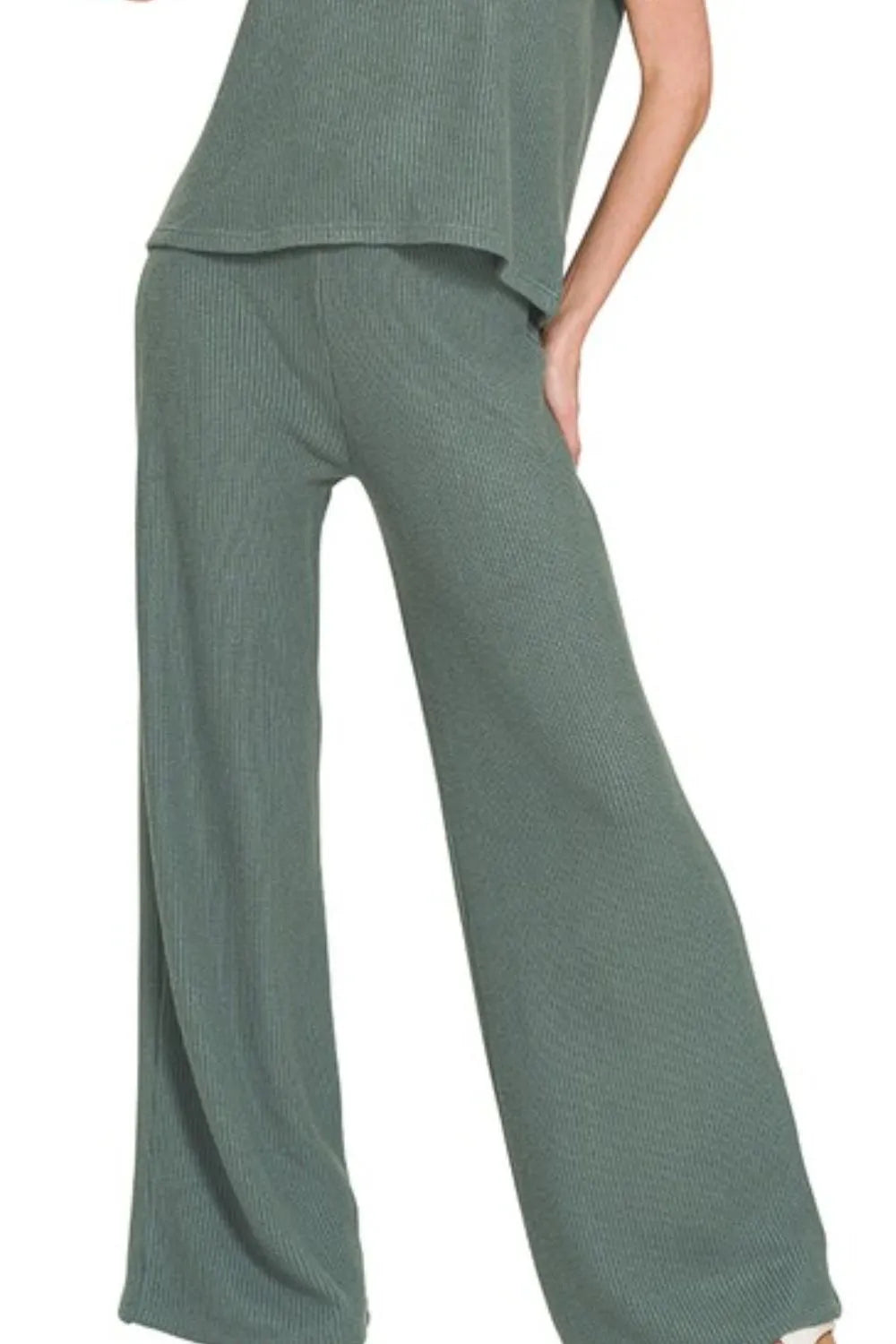 Zenana Ash Jade Rolled Sleeve Top and Pants Sweater Set