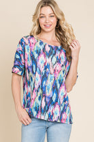 BOMBOM Royal Blue Lightweight Contrast Round Neck Short Sleeve Top Royal Blue