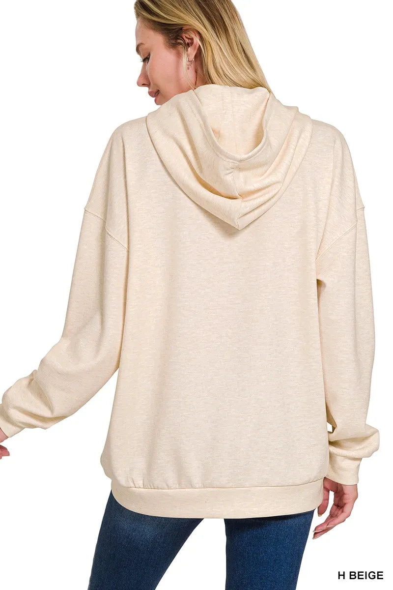 Zenana Heather Beige Oversized Scuba Hoodie with Kangaroo Pocket
