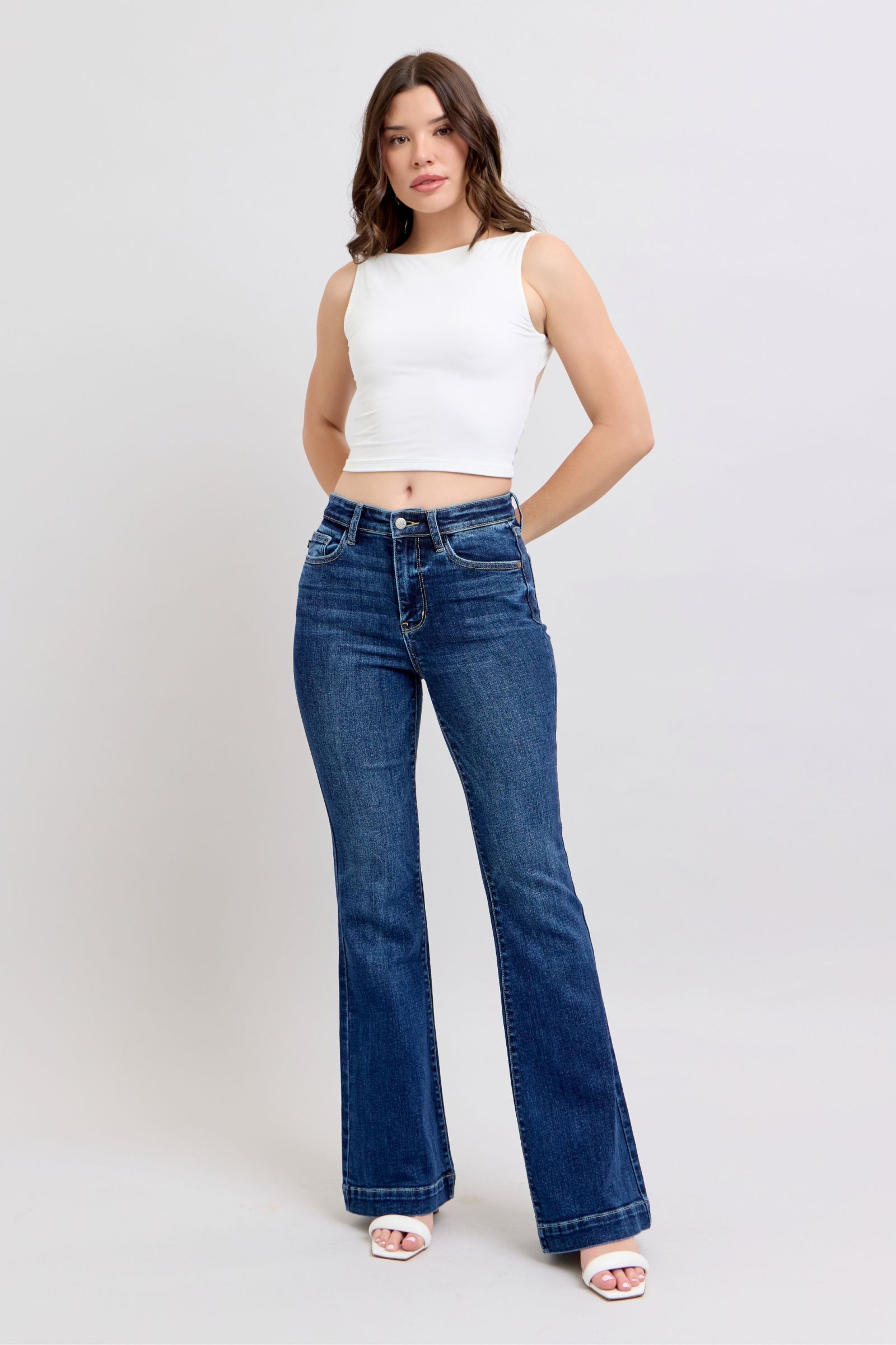 Judy Blue Dark Washed High Rise Flare Jeans with Pockets