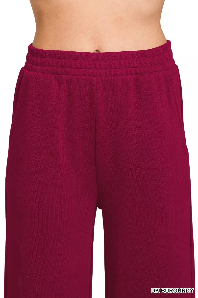 Zenana Dark Burgindy French Rib Pullover and Pants Set