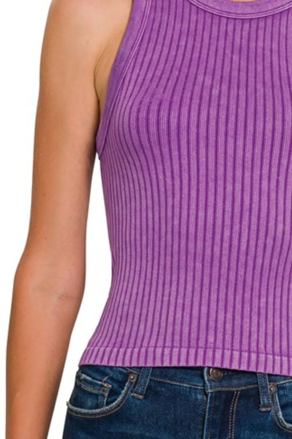Zenana Violet Ribbed Washed Seamless Tank Top