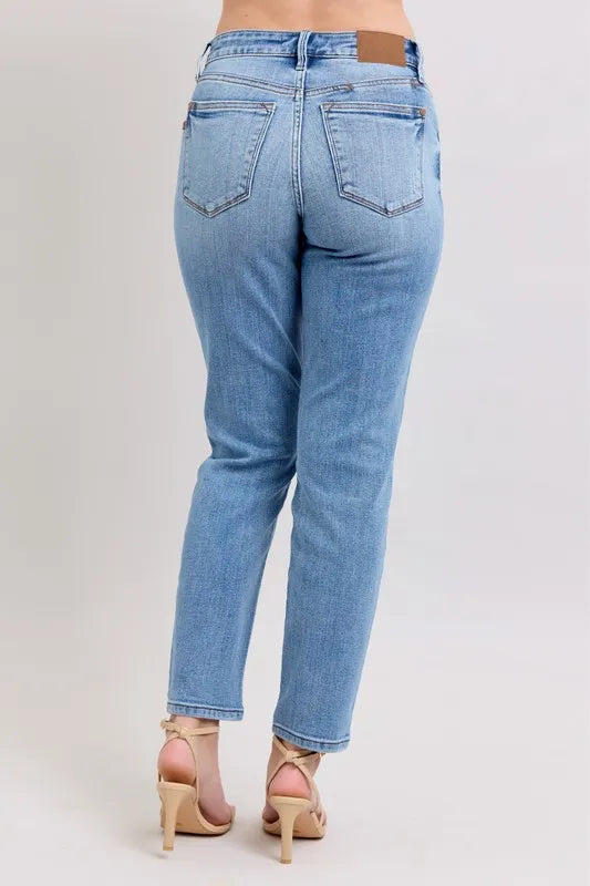 Judy Blue Mid Rise Vintage Wash Slim Jeans with Cell Phone Pocket