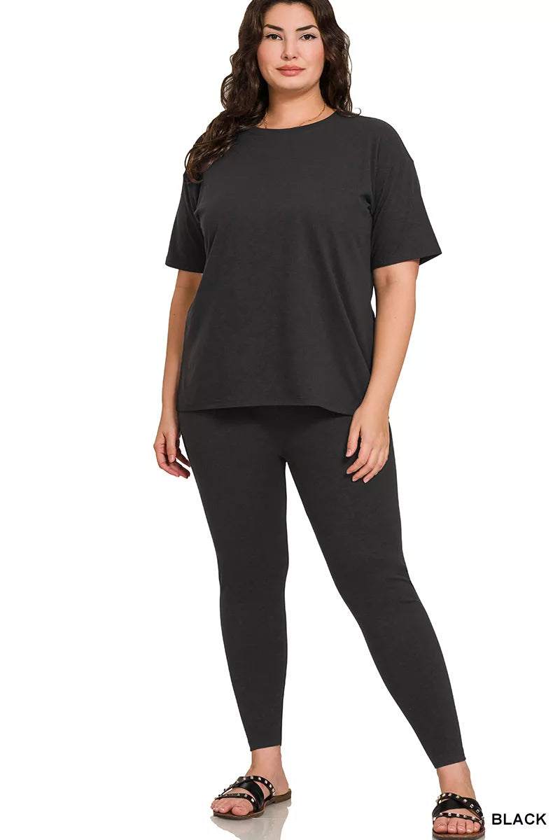 Zenana Black Brushed DTY Microfiber Short Sleeve Top and Pants Loungewear Set