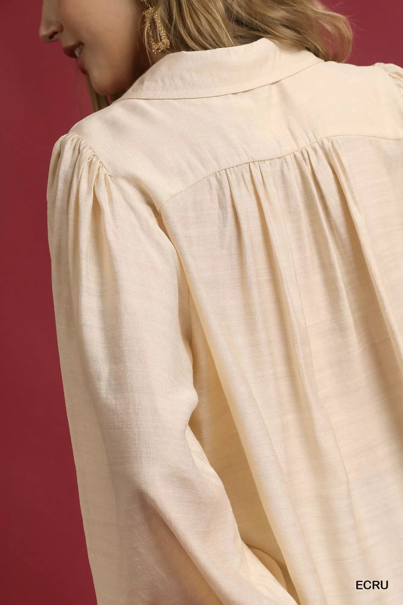 Umgee Ecru Long Sleeve Blouse with Leopard Print Trim