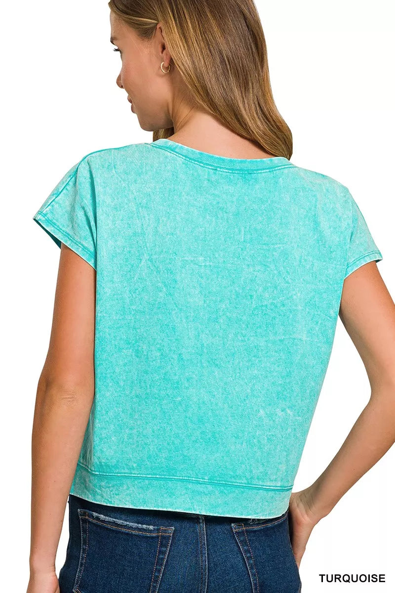 Zenana Turquoise Premium Cotton Washed Sleeveless Top & Shorts Set