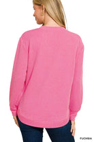Zenana Dusty Blue Raised Rib Round Neck Long Sleeve Top