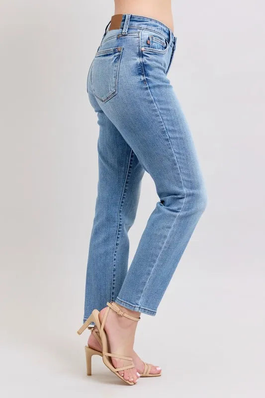 Judy Blue Mid Rise Vintage Wash Slim Jeans with Cell Phone Pocket
