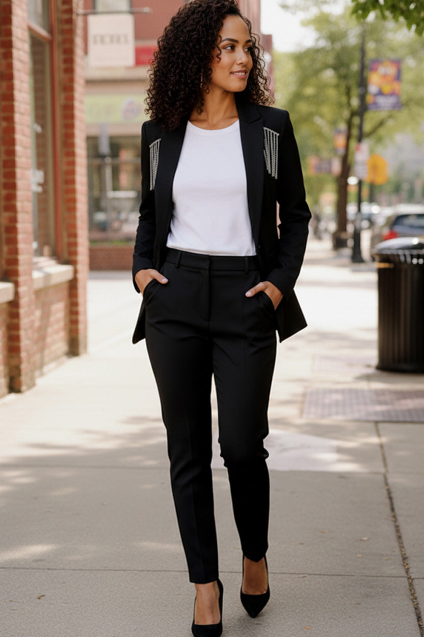 First Love Black Jewel Tassel Lined Button Holiday Blazer