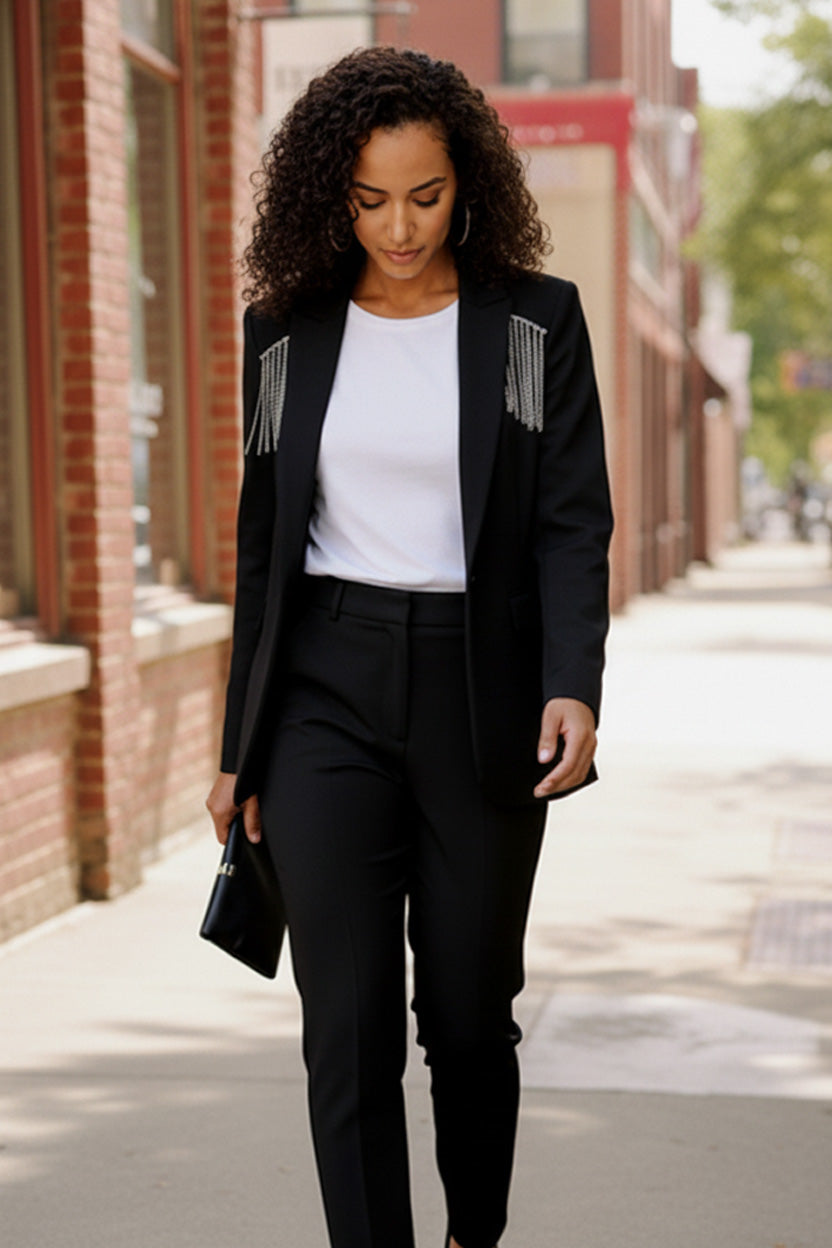 First Love Black Jewel Tassel Lined Button Holiday Blazer