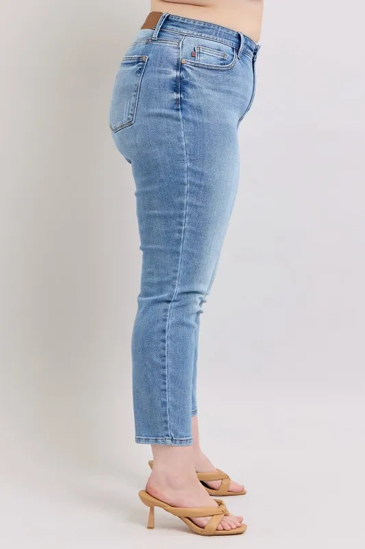 Judy Blue Mid Rise Vintage Wash Slim Jeans with Cell Phone Pocket