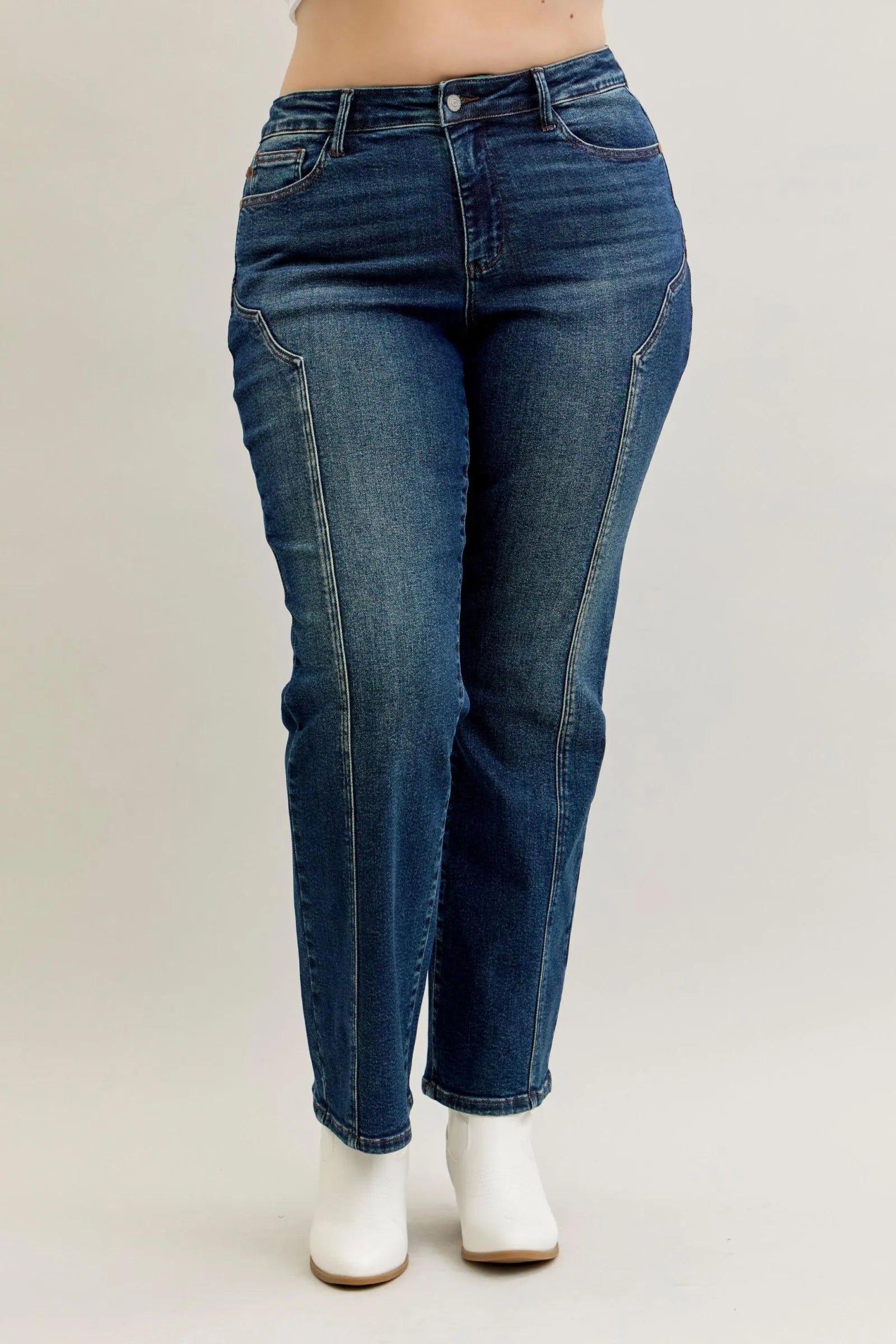 Judy Blue Dark Washed Western Seam Detail Straight Leg Jeans