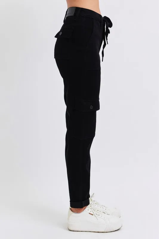 Judy Blue Black High Waist Cargo Cuffed Jogger