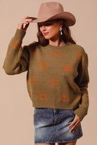 SO ME Olive & Rust Pumpkin Rhombus Halloween Thanksgiving Sweater