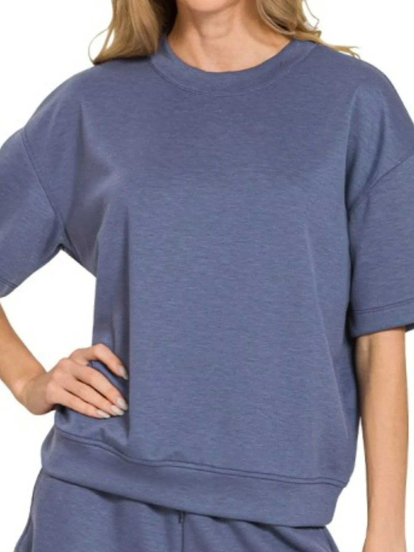 Zenana Blue Indigo Scuba Short Sleeve Top & Shorts Set