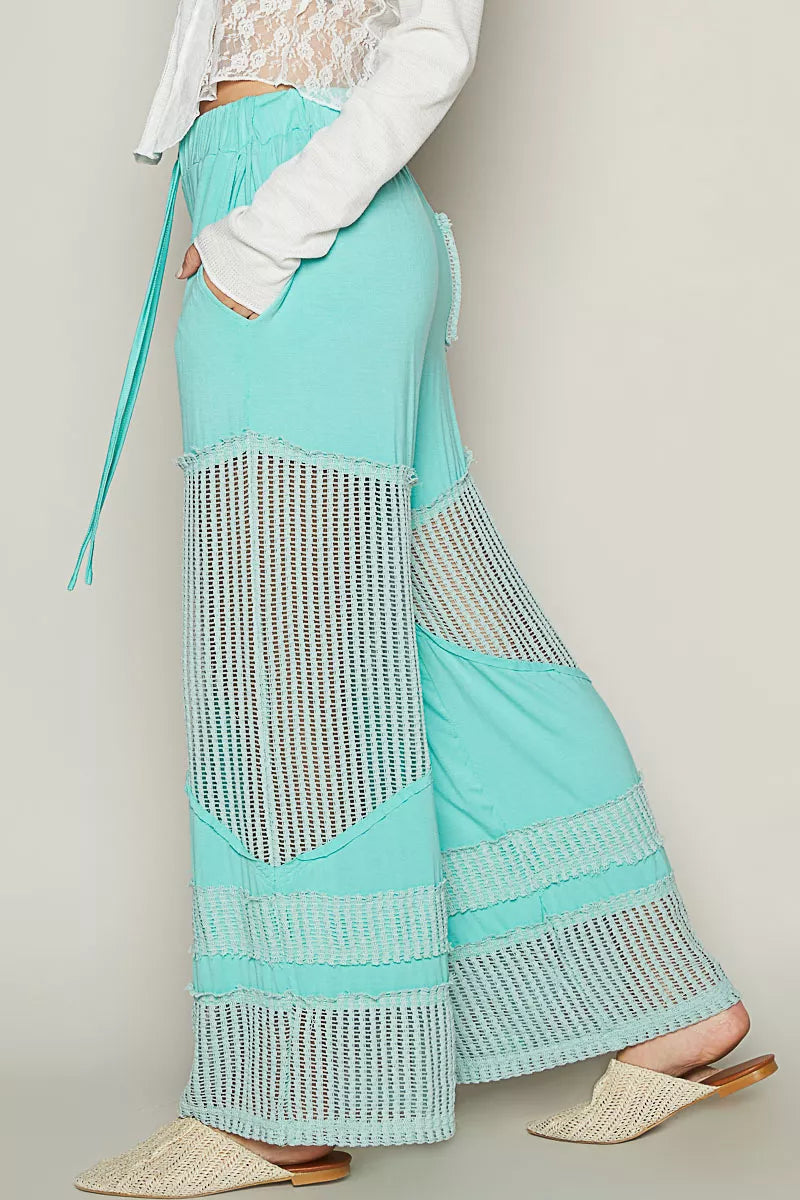 POL Electric Blue Drawstring Elastic Waistband Wide-Leg Pants