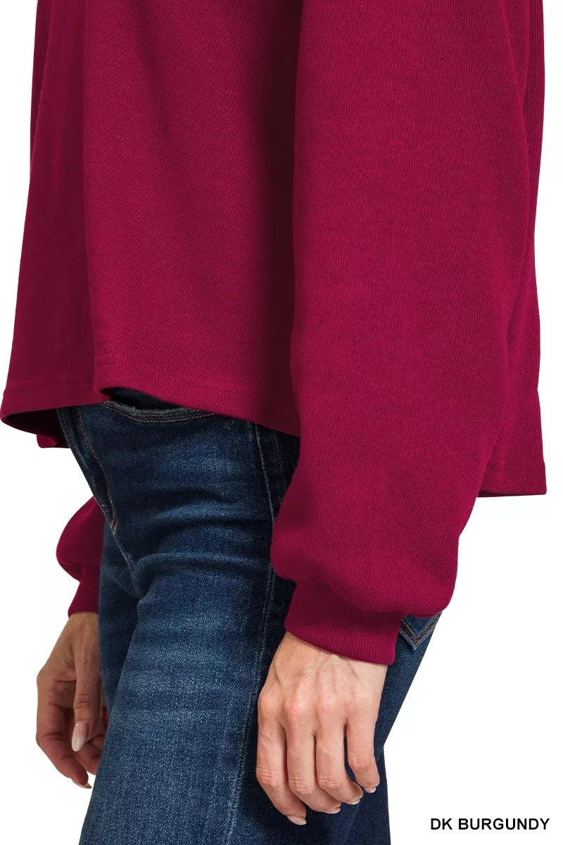 Zenana Dark Burgindy French Rib Pullover and Pants Set