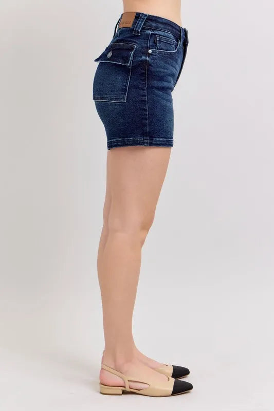 Judy Blue Medium Washed High Waist Back Flap Pocket Denim Shorts