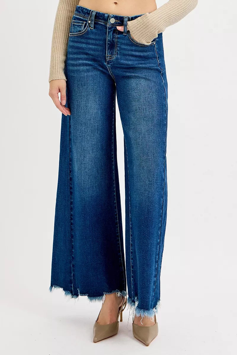 RISEN Full Size High Rise Ankle Wide Jeans Plus Size DARK