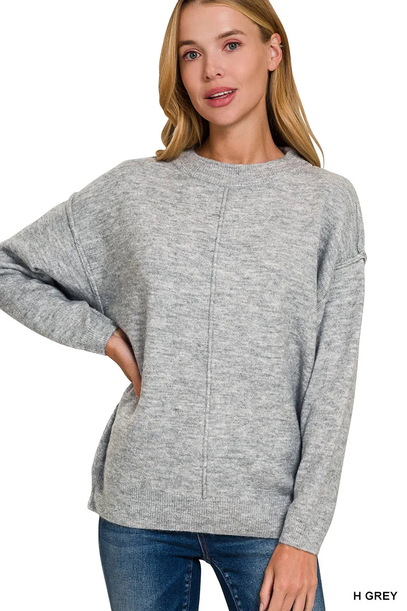 Zenana Heather Gray Melange Front Seam Round-Neck Sweater H GREY
