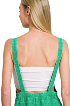 Zenana Kelly Green Woven Double Gauze Acid Washed Romper