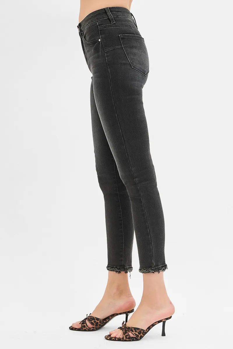 RISEN Black Washed Tummy Control Mid Rise Crop Skinny Jeans