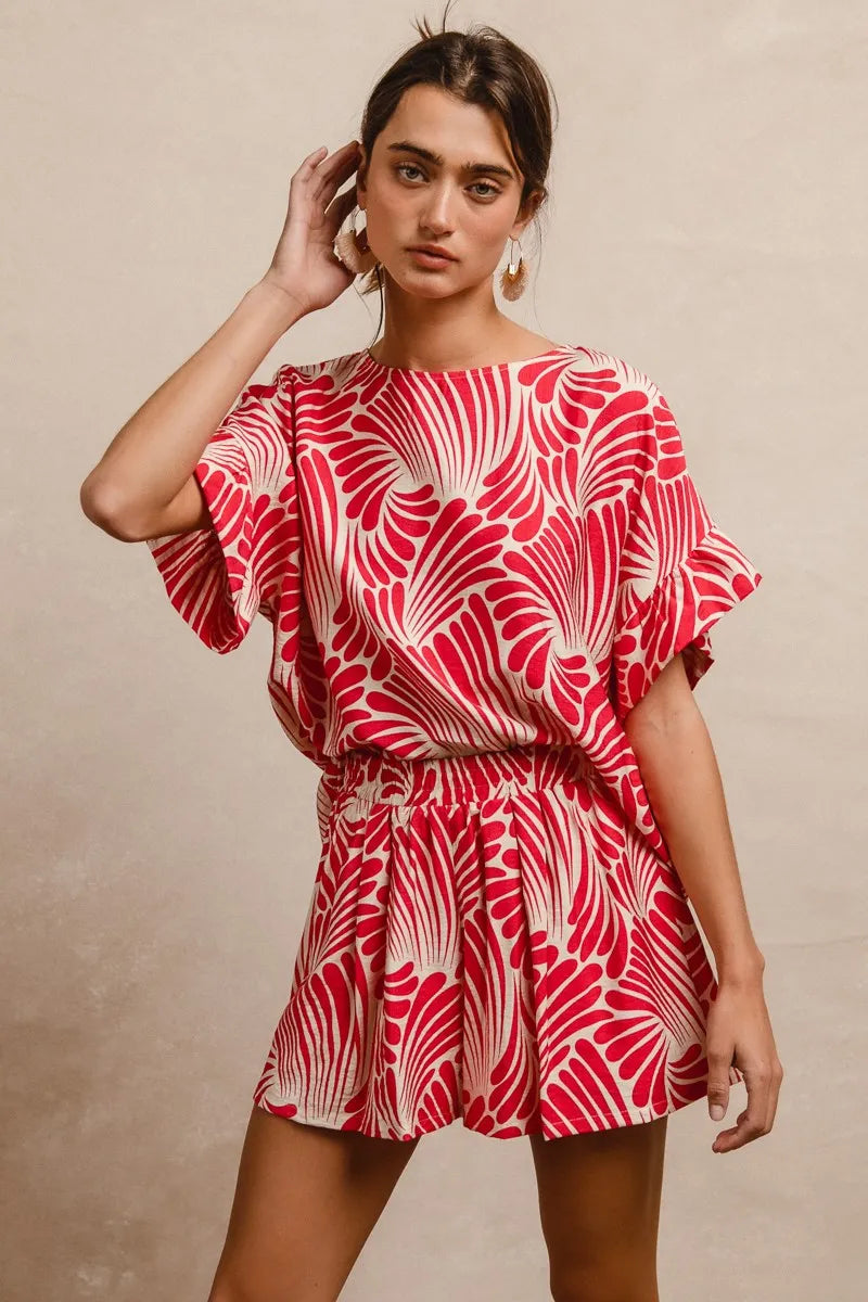 BiBi Print Woven Ruffled Sleeves Blouse